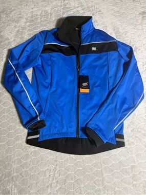 Souke Sports Mens Medium‎ Cycling Jacket Blue Reflective Full Zip NWT